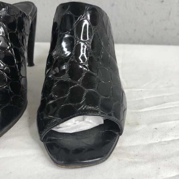 Donald Pliner Mules Womens 9 Black Alligator Texture Sandal Heels Open Toe - Picture 3 of 16